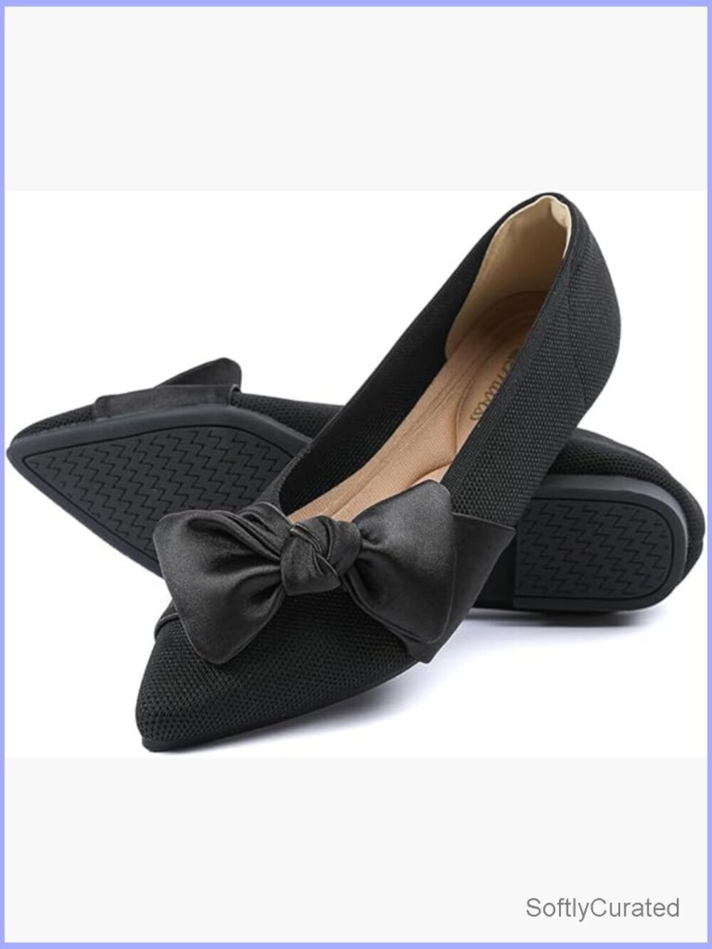 Pointed Toe Ballet Flats Slip On Comfortable Memory Foam Bow Work Shoes